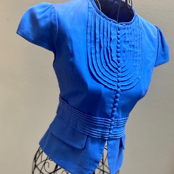 🪻 NWOT BCBG Max Azria Blue Cap Sleeve Button Front Blazer | XS - Picture 5 of 12